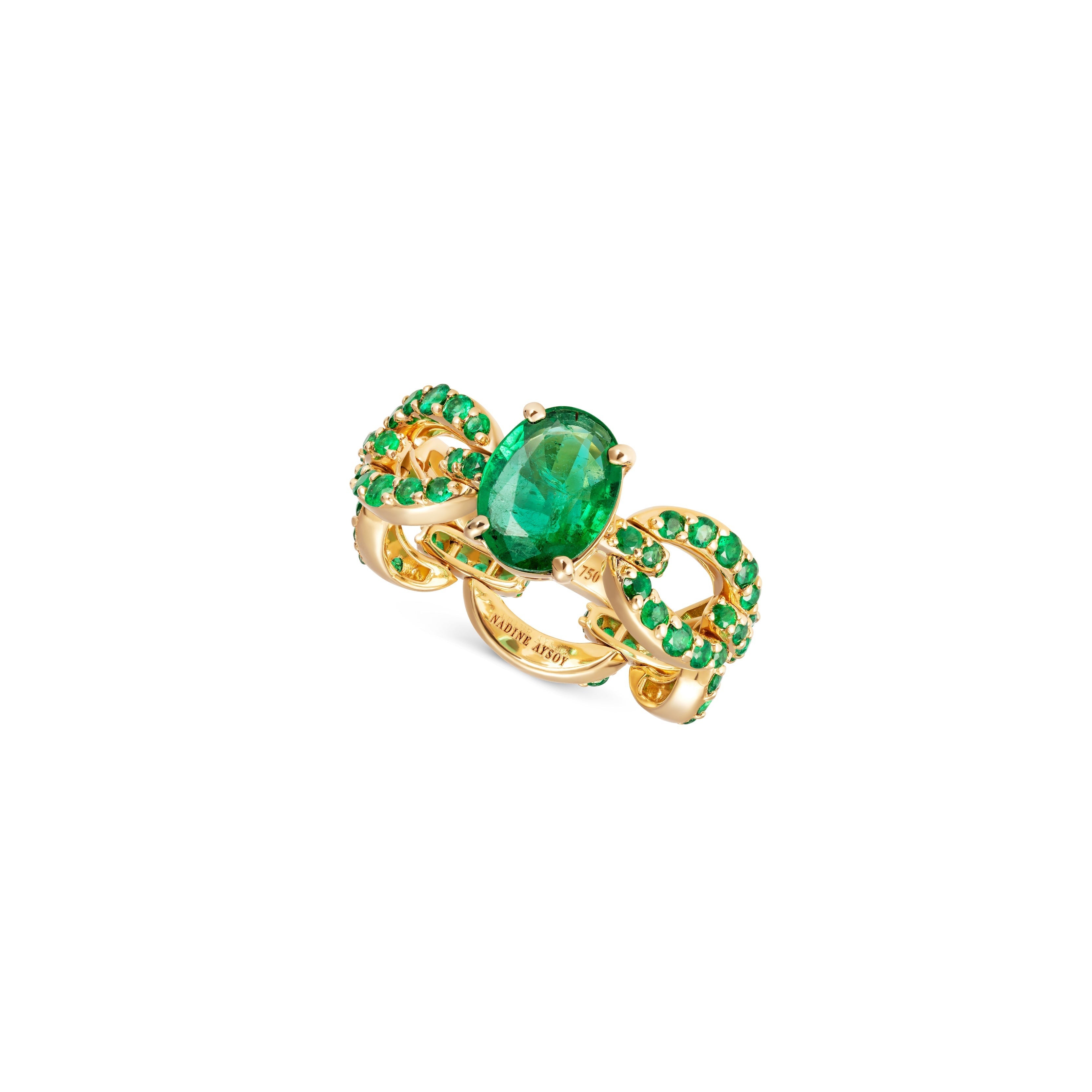 Catena Petite Oval Emerald and Pave Ring