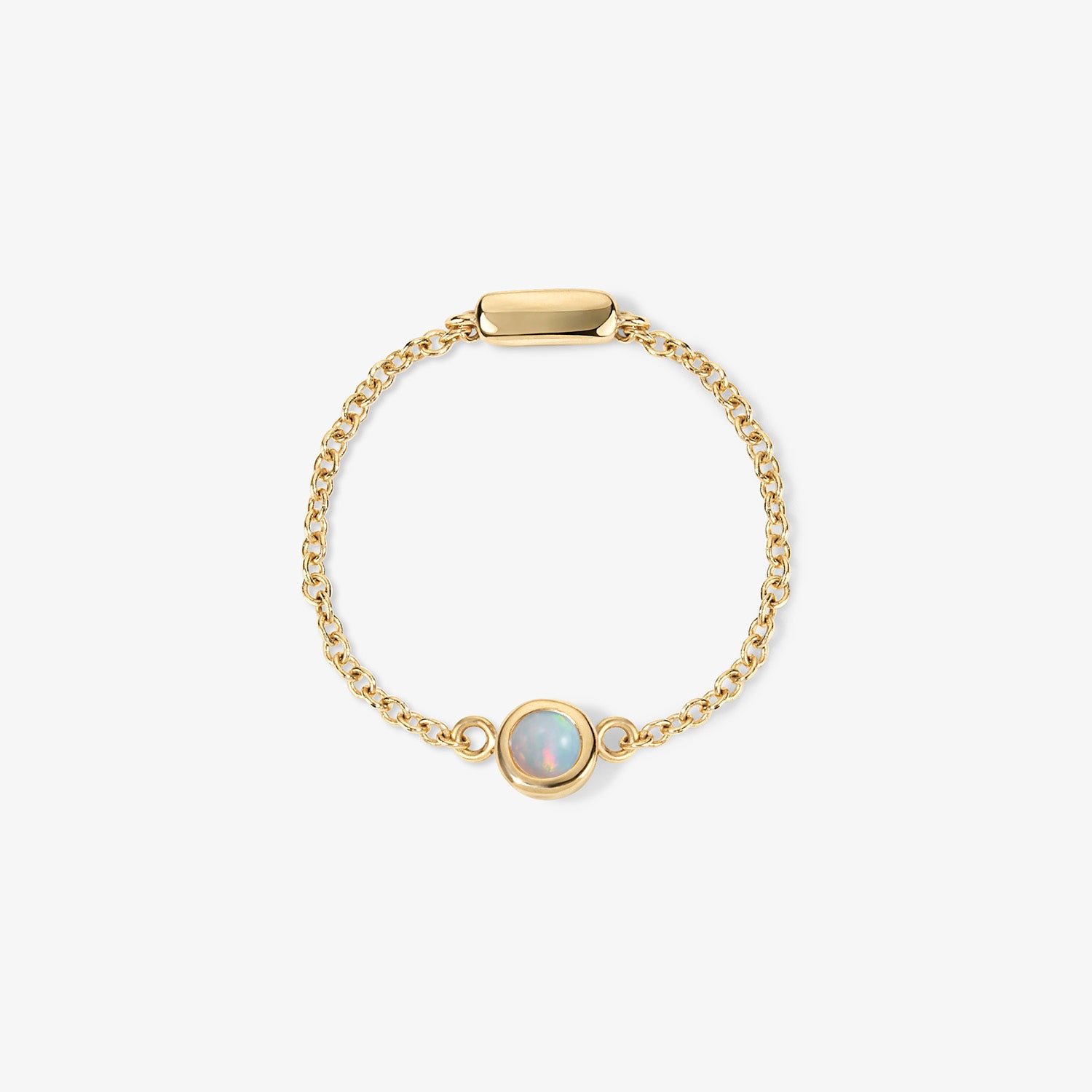Margot Birthstone Bezel Chain Ring 14K Yellow Gold Opal