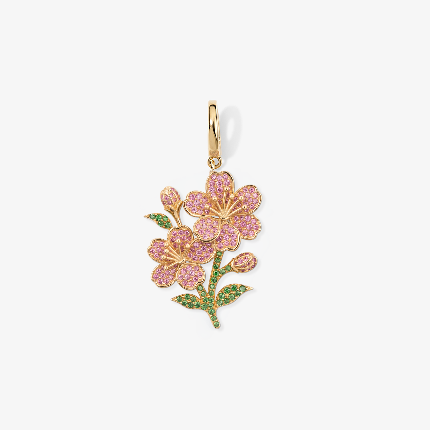Large Token Cherry Blossom Birth Flower Charm 14K Yellow Gold