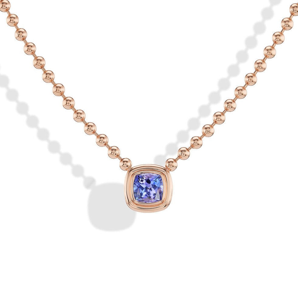 Double Bubble Cushion Cut Tanzanite Bezel Necklace