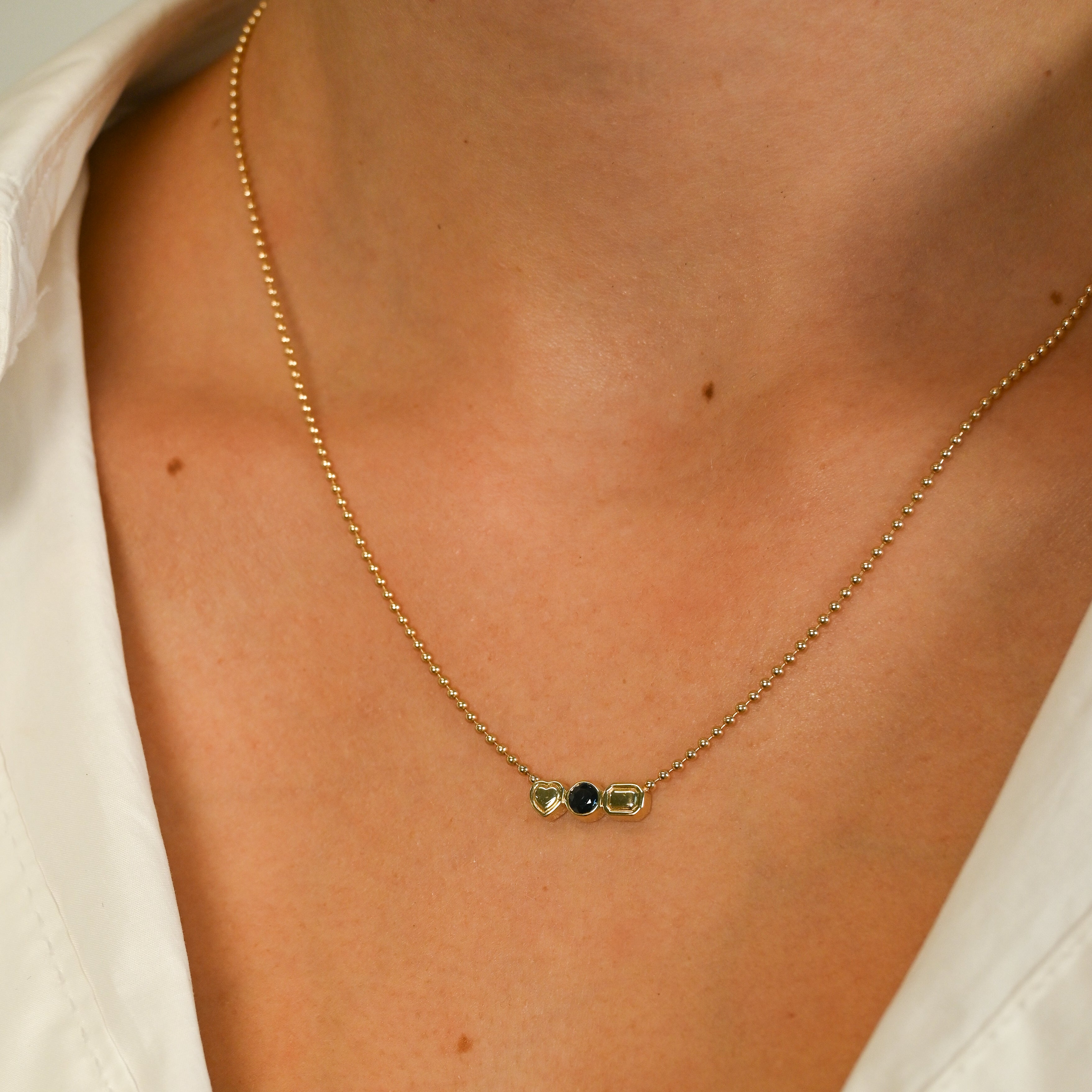 Fancy Bezel Gold and Birthstone Necklace