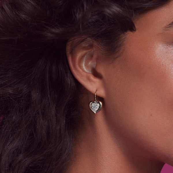 Mini Diamond Heart Button Wire Earrings