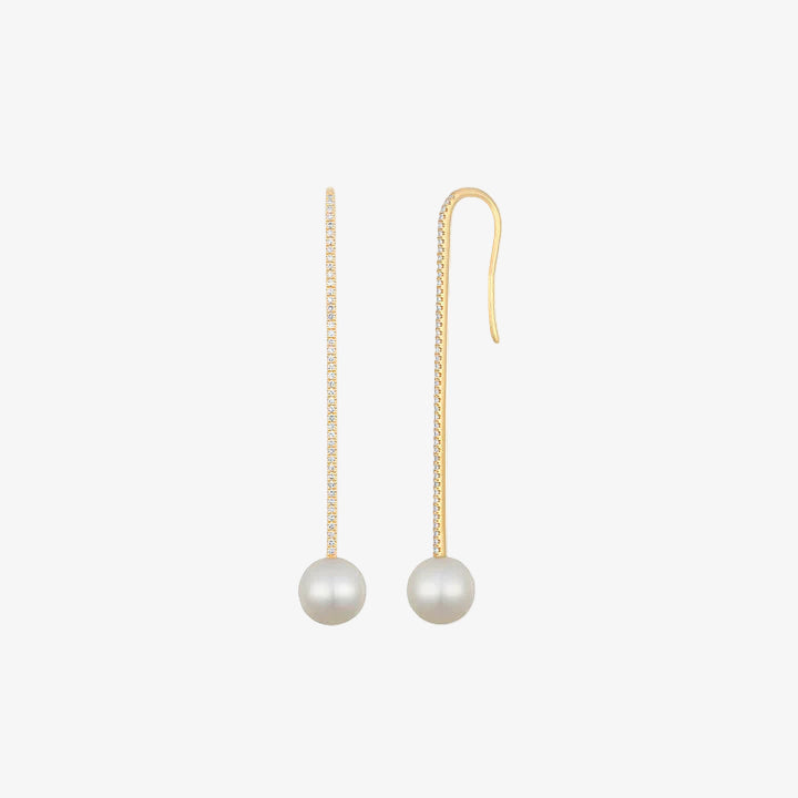 Diamond Bar Pearl Drop Earrings