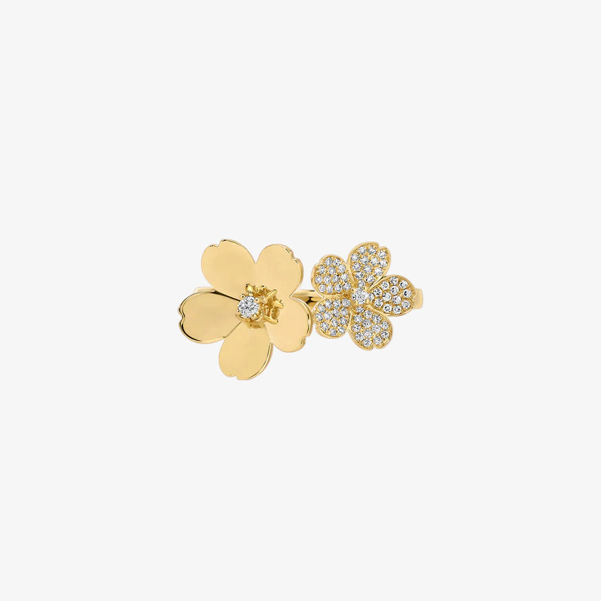 Diamond and Gold Double Cherry Blossom Ring