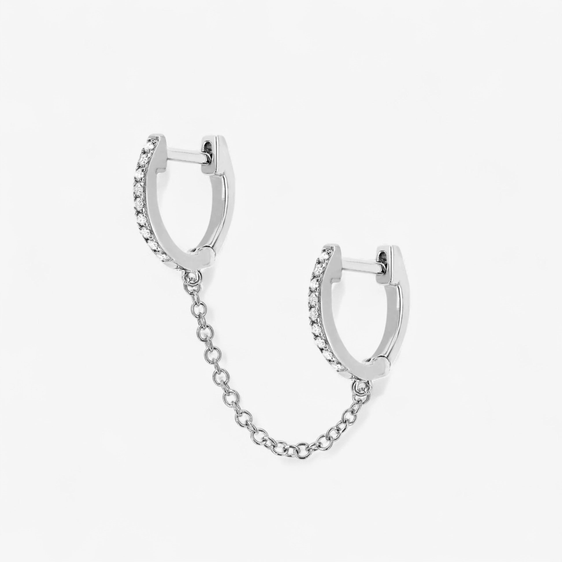 Diamond Double Huggie Chain Earring