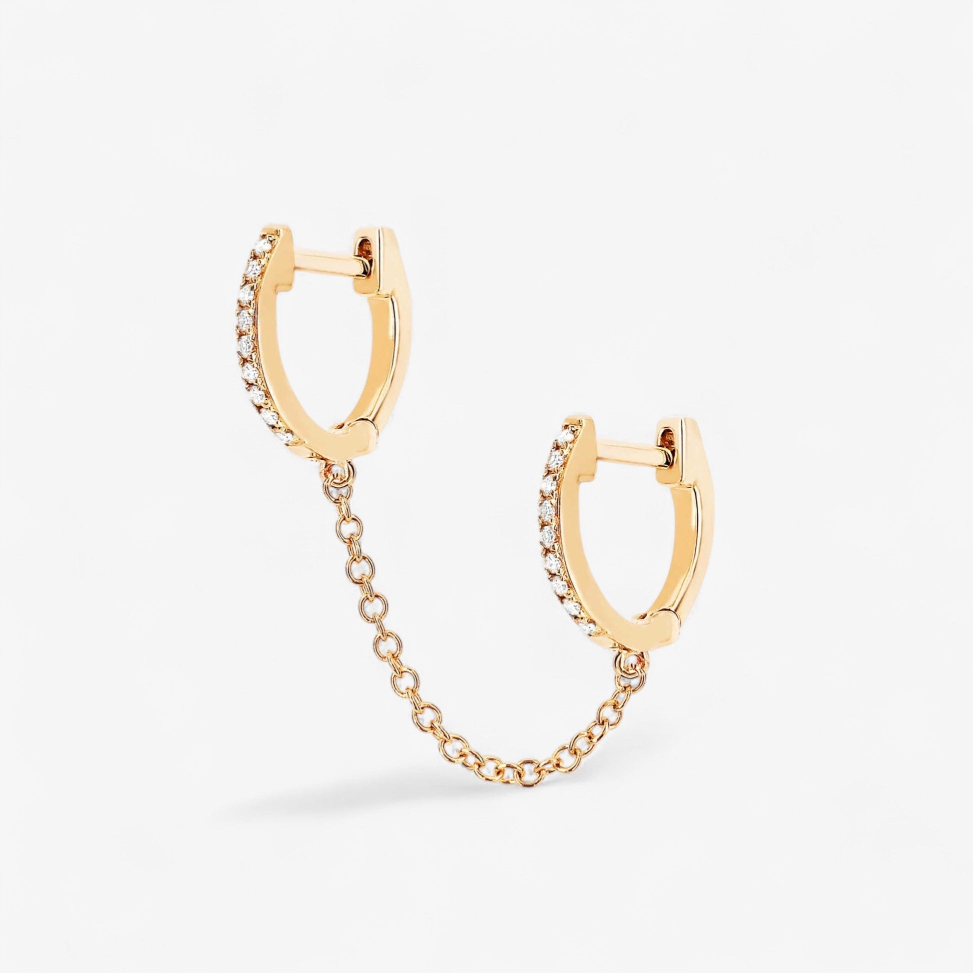 Diamond Double Huggie Chain Earring