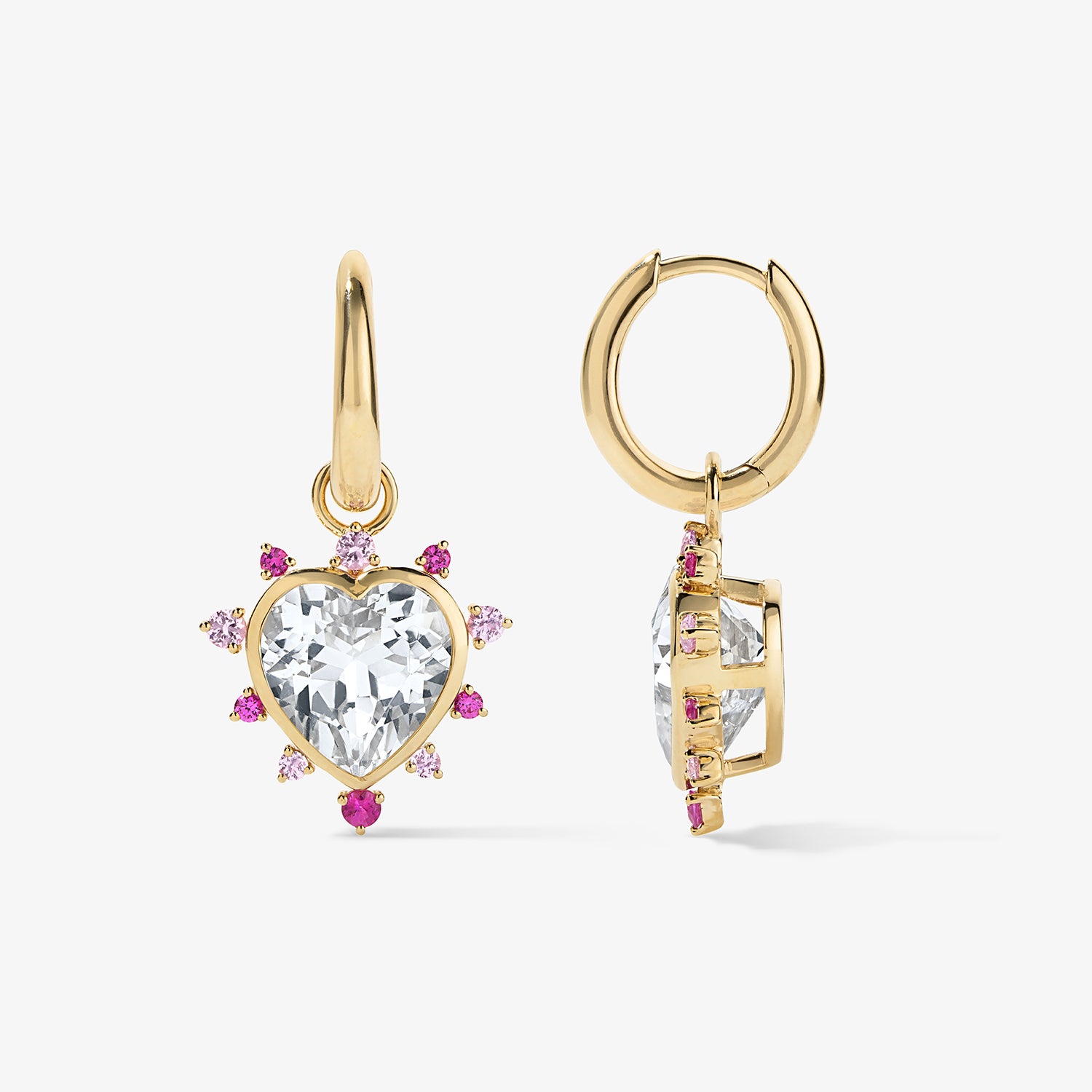 Grace Heart Drop Huggie with Pink Sapphire Halo