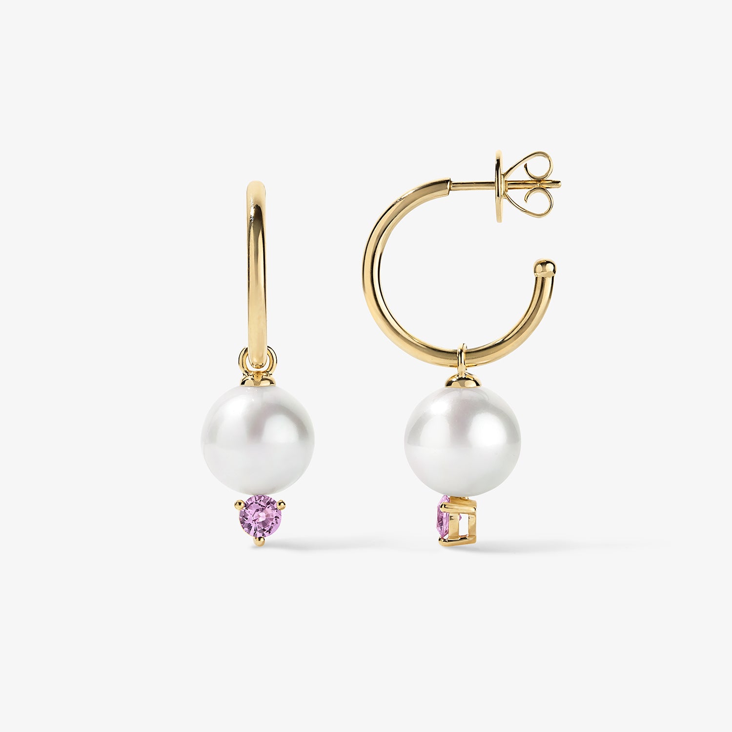 Grace Pearl and Pink Sapphire Hoop Earrings