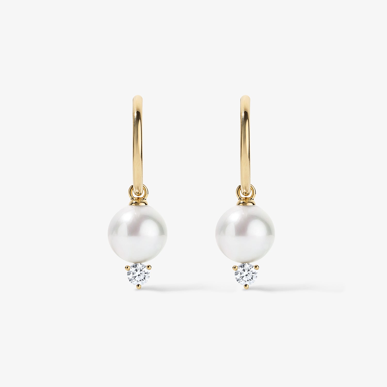 Grace Pearl and Diamond Hoop Earrings 14K Yellow Gold