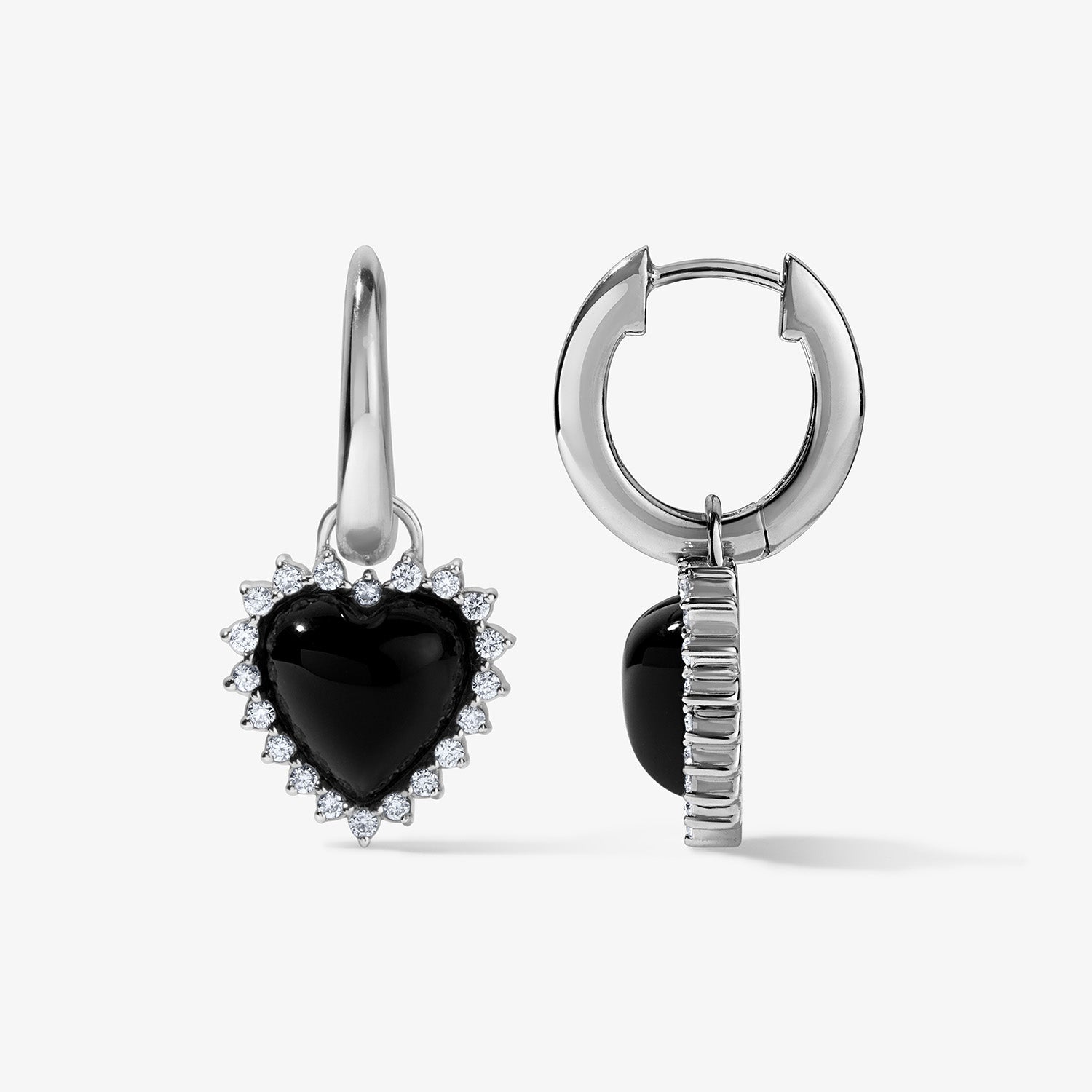 Grace Black Onyx Heart Huggies 14K White Gold