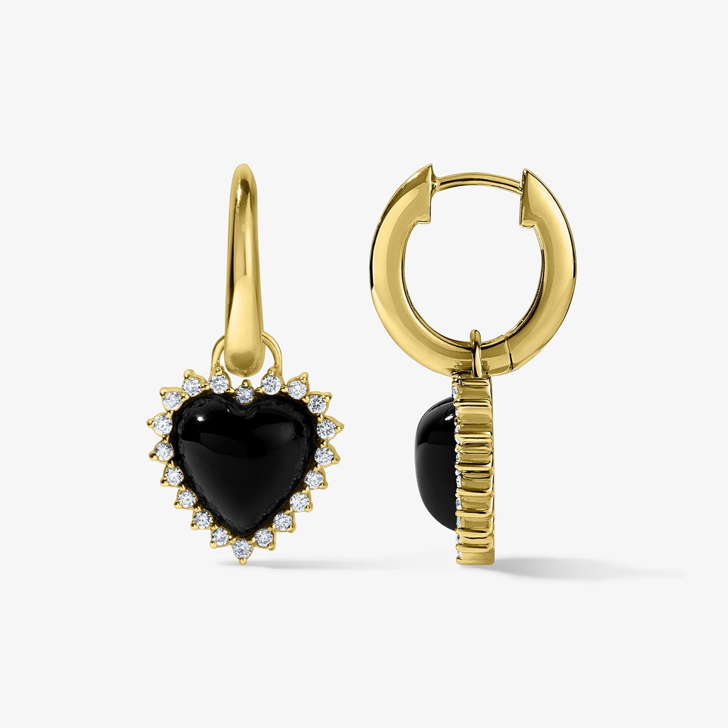 Grace Black Onyx Heart Huggies 14K Yellow Gold
