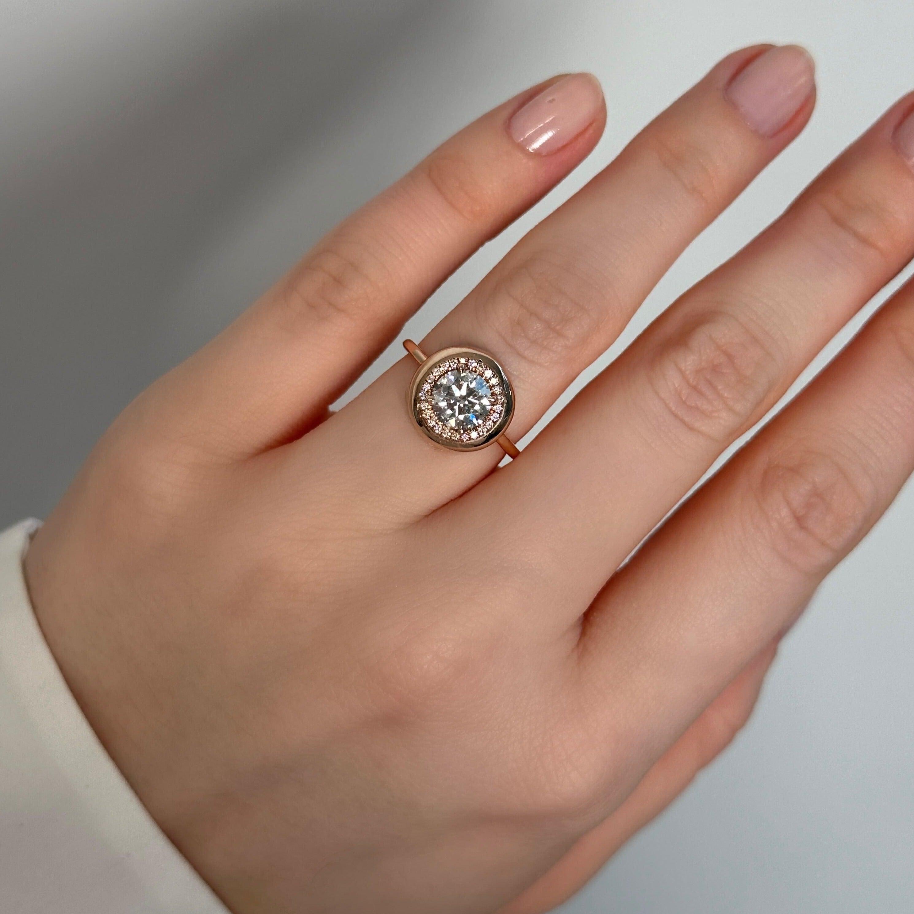 1.21CT Round Diamond Button Engagement Ring