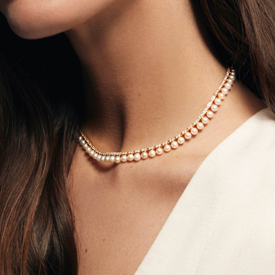 Grace Pearl and Diamond Tennis Necklace