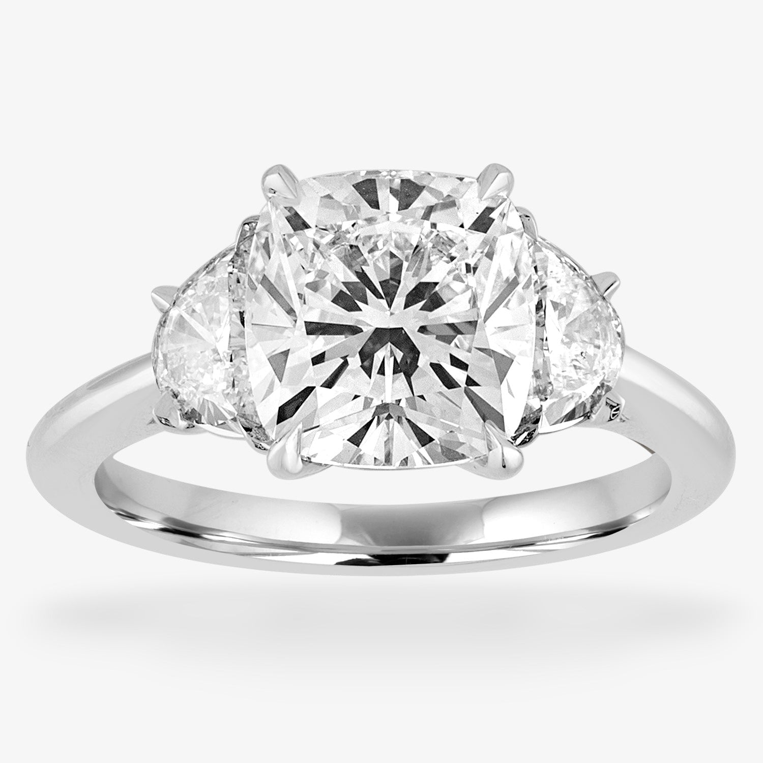 Engagement Ring Setting with Half Moon Side Stones Platinum Cushion