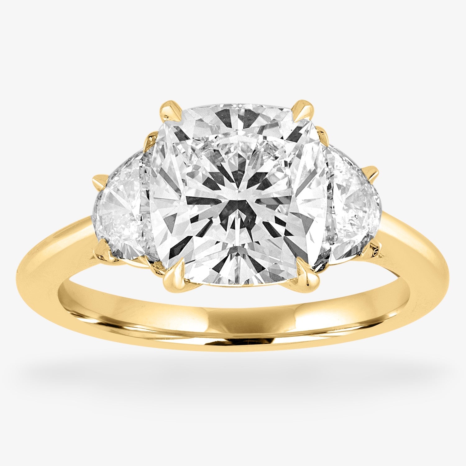 Engagement Ring Setting with Half Moon Side Stones 18K Yellow Gold Cushion
