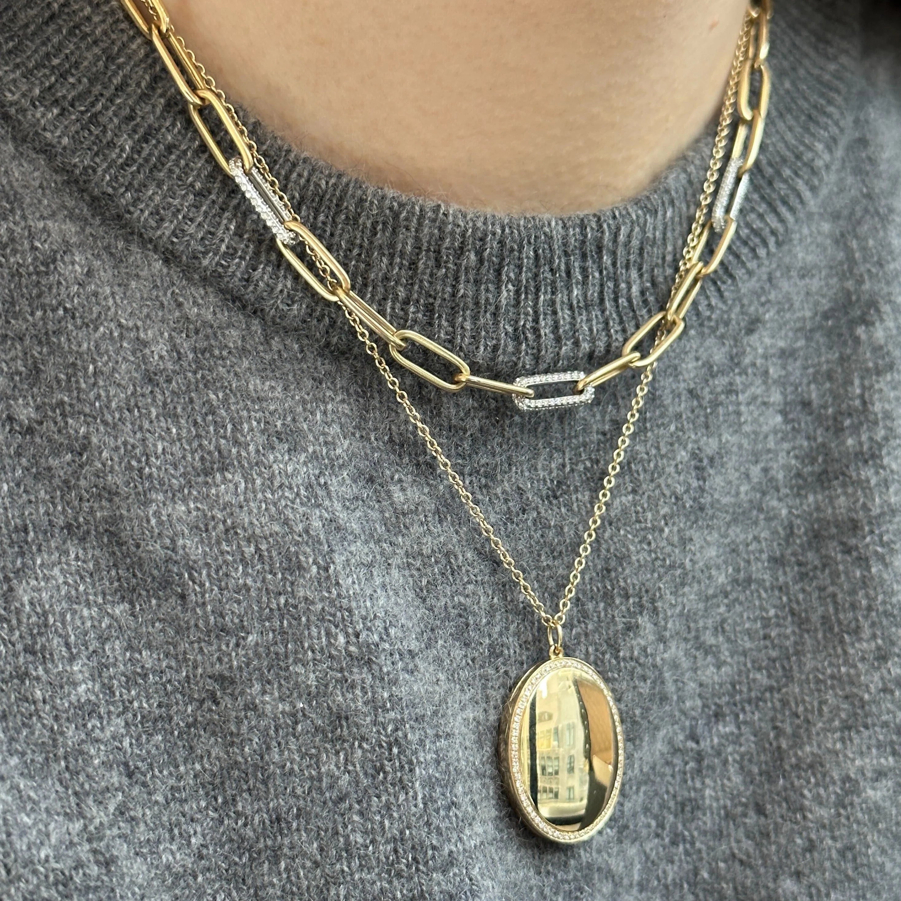 Gold and Diamond Oval Locket Necklace