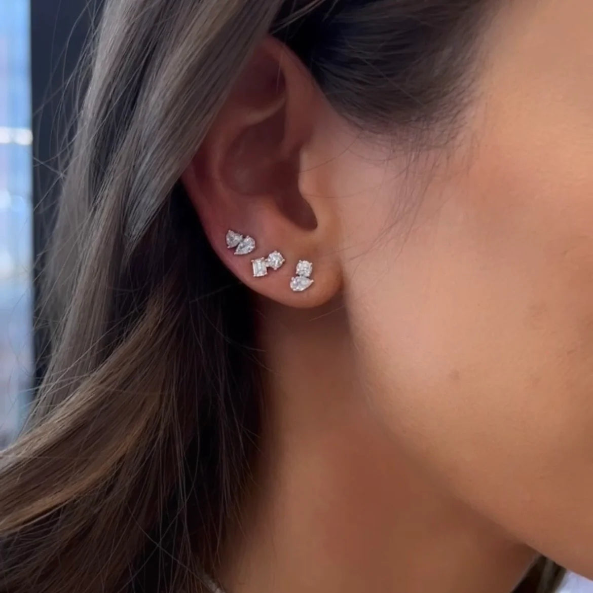Mini Round-Pear Two Stone Earring