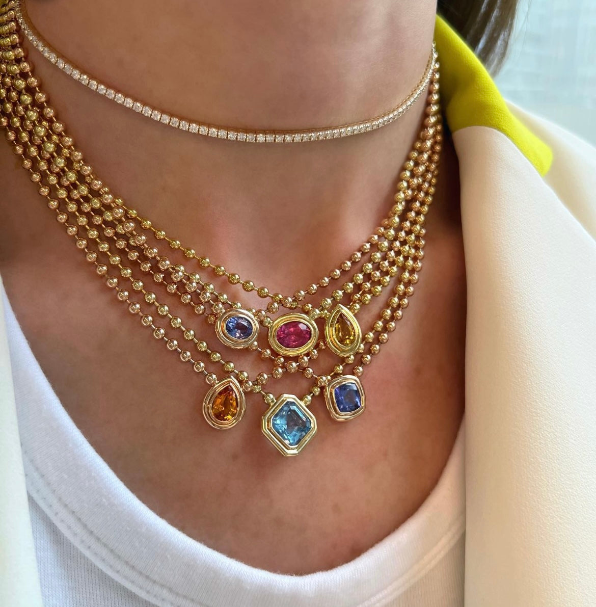 Double Bubble Cushion Cut Tanzanite Bezel Necklace