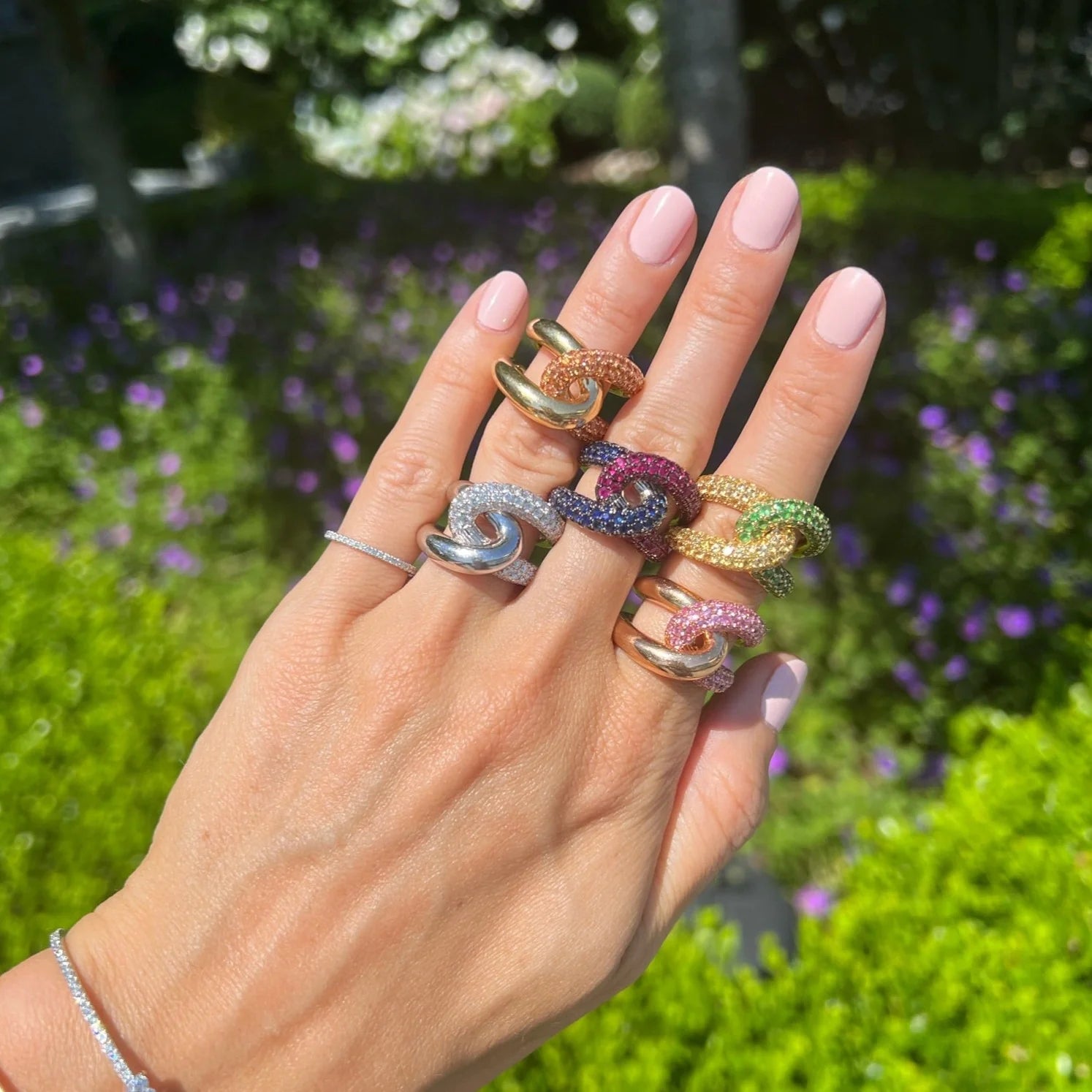Gold and Gemstone Intertwin Ring