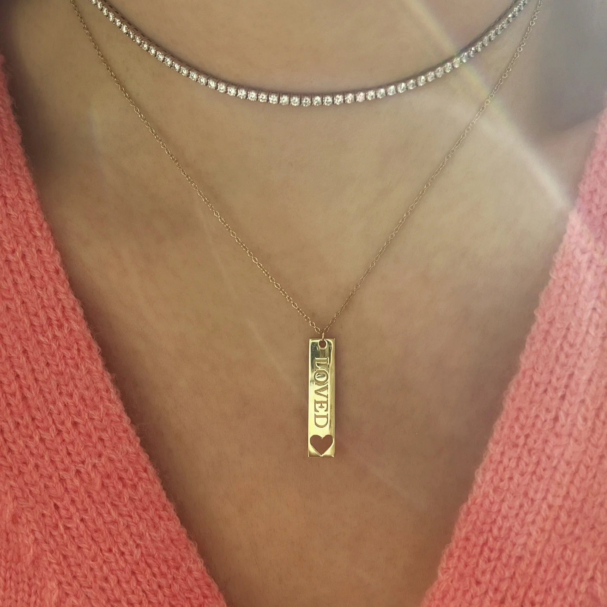 Engravable Bar Heart Pendant