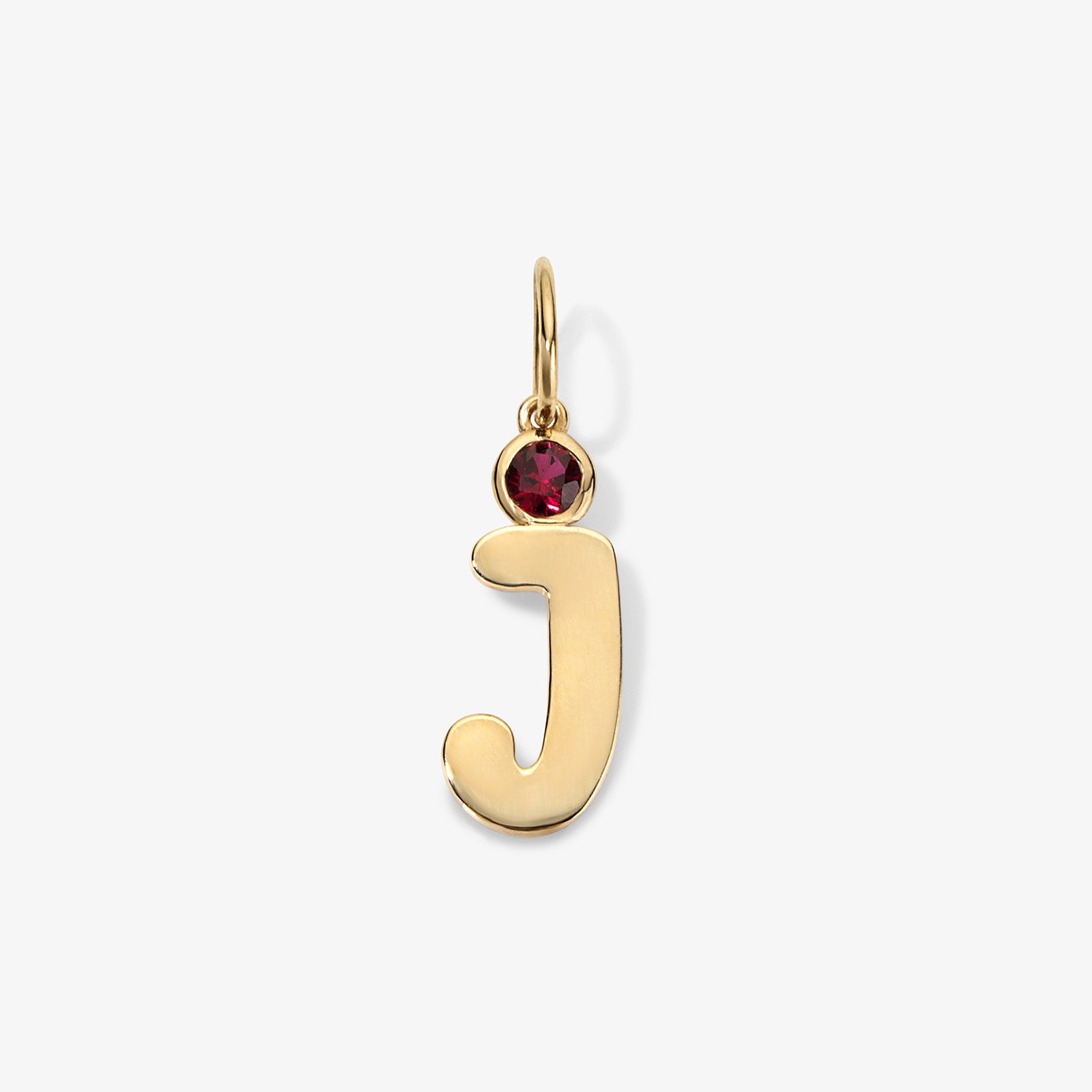 Bubble Initial Birthstone Charm 14K Yellow Gold Ruby