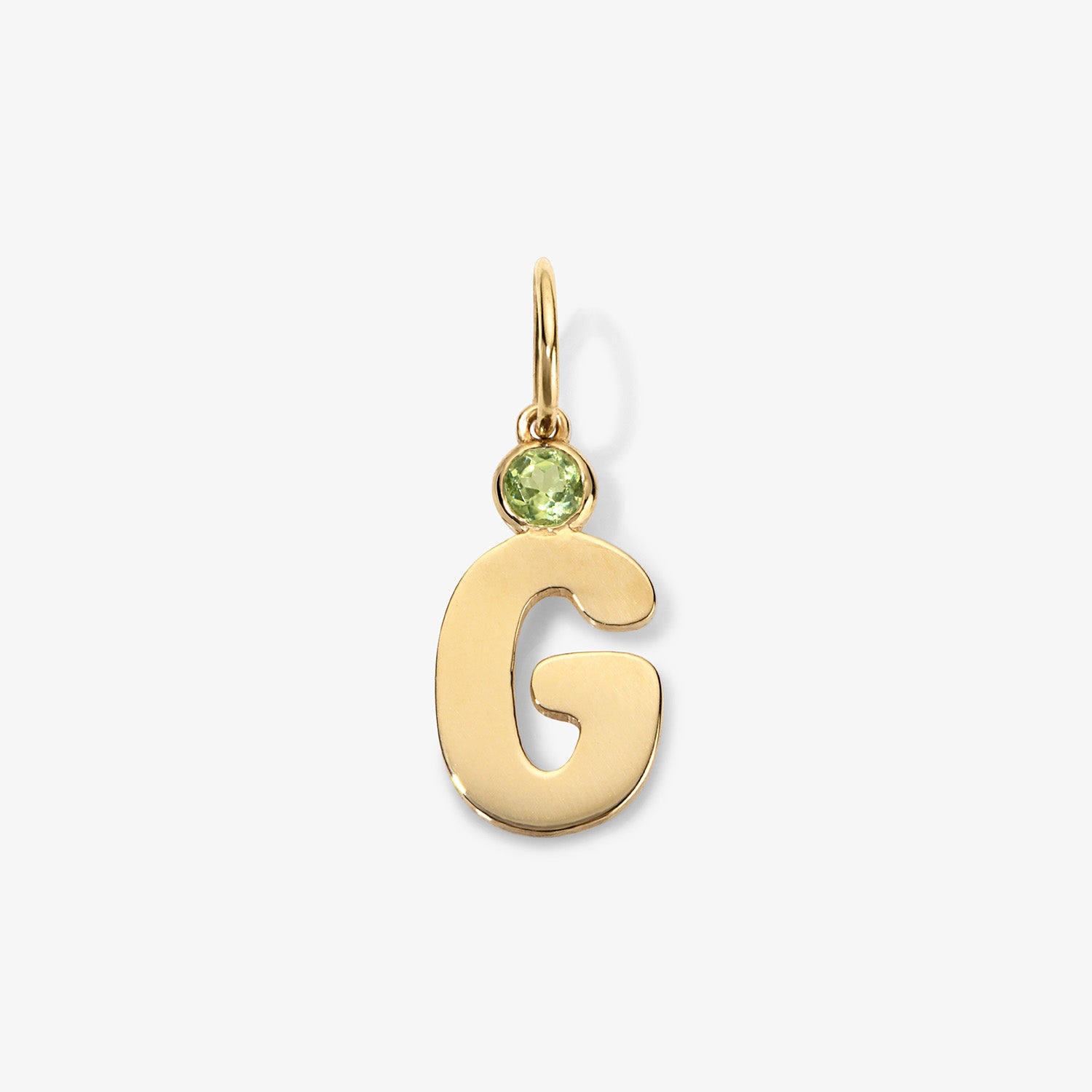 Bubble Initial Birthstone Charm 14K Yellow Gold Peridot