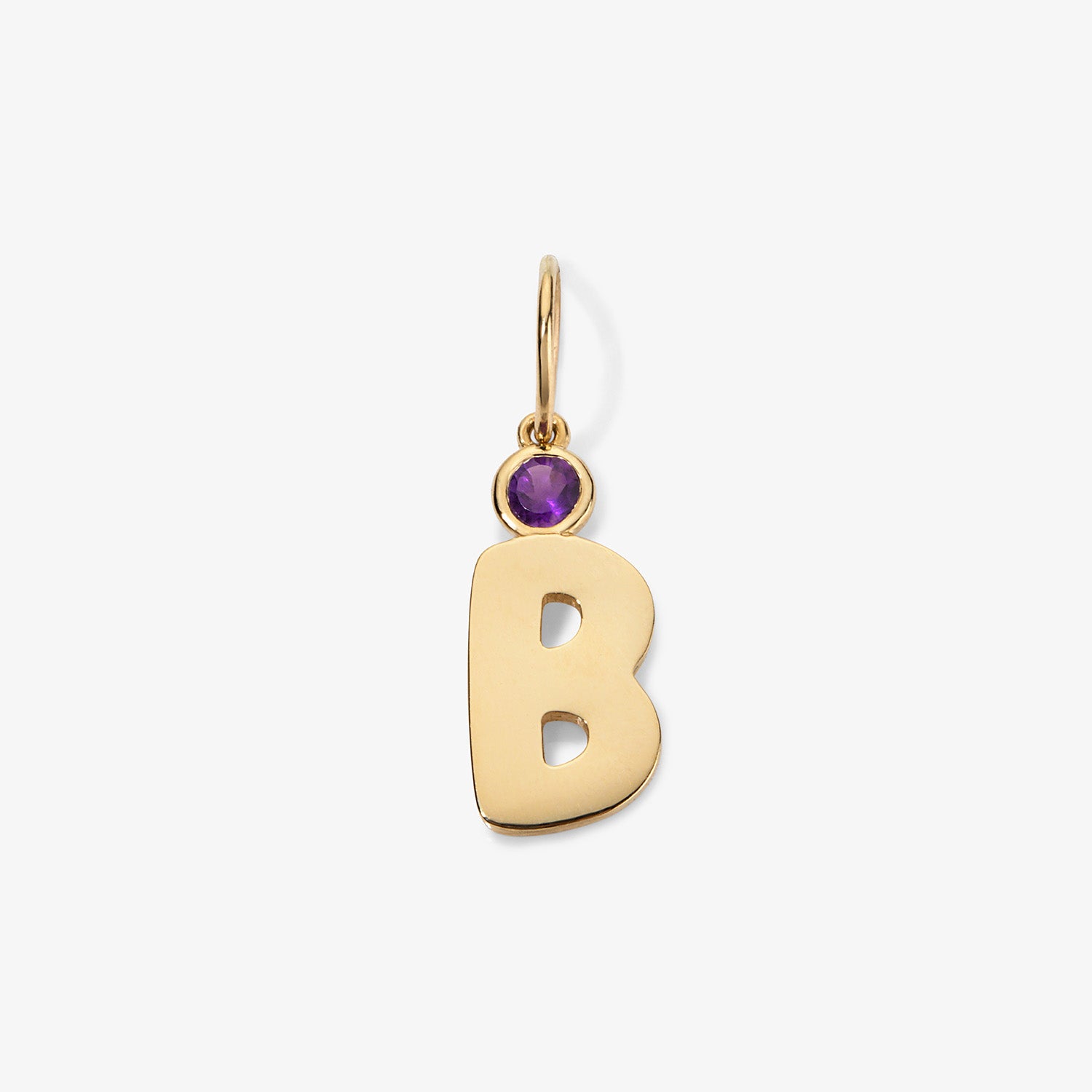 Bubble Initial Birthstone Charm 14K Yellow Gold Amethyst