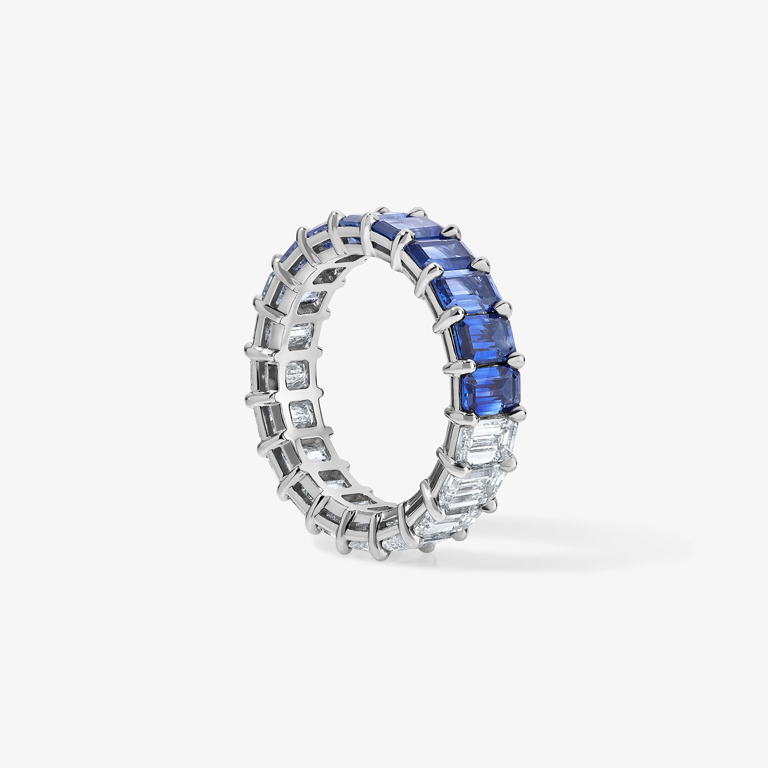 Diamond and Blue Sapphire Emerald Eternity Band