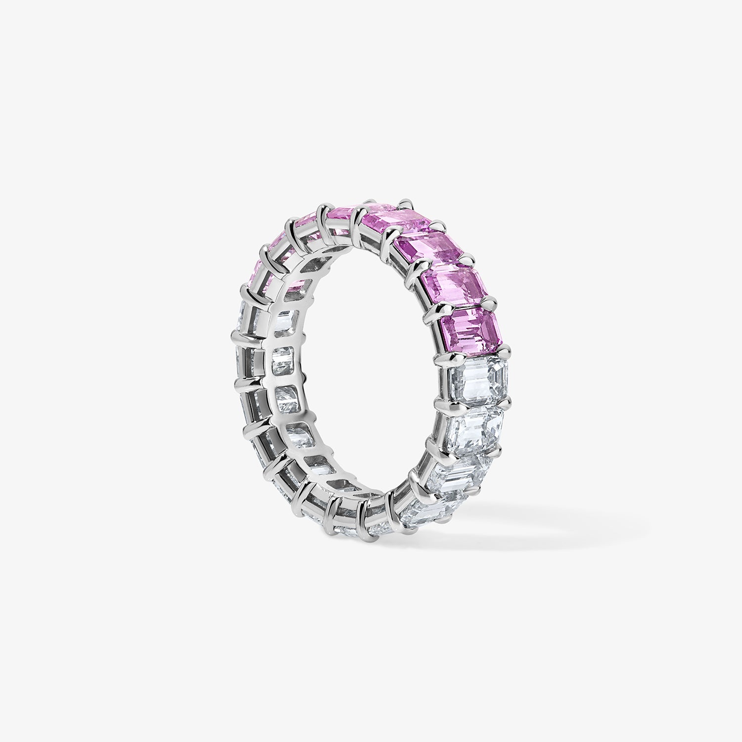 Diamond and Pink Sapphire Emerald Eternity Band
