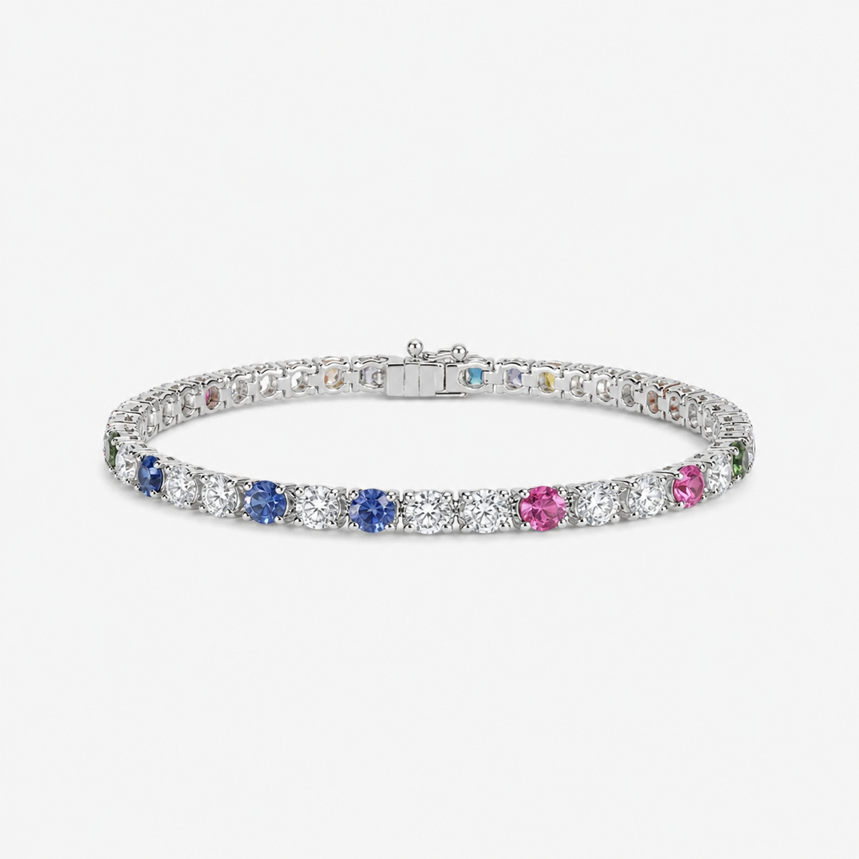 Large Signature Rainbow Sapphire and Diamond Tennis Bracelet
