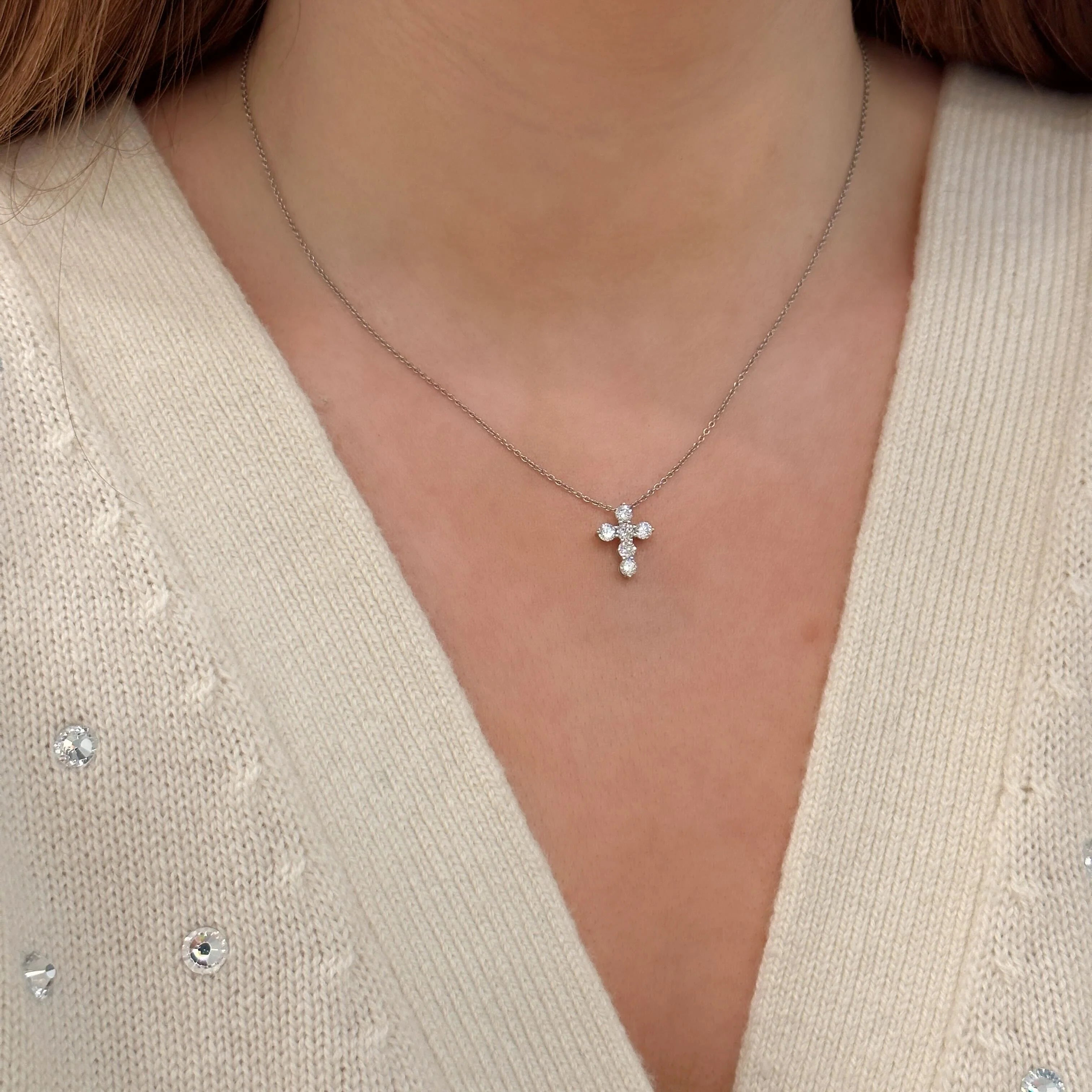 Medium Prong Set Diamond Cross Pendant
