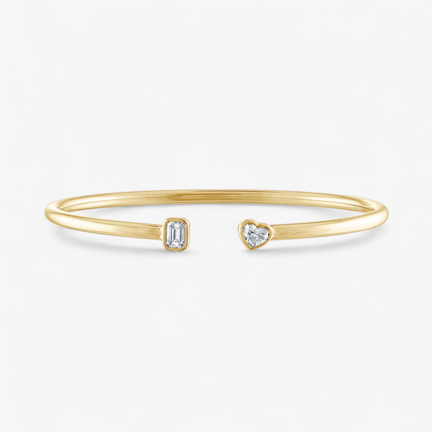 Fancy Bezel Flexible Open Cuff with Bezel Set Emerald and Heart