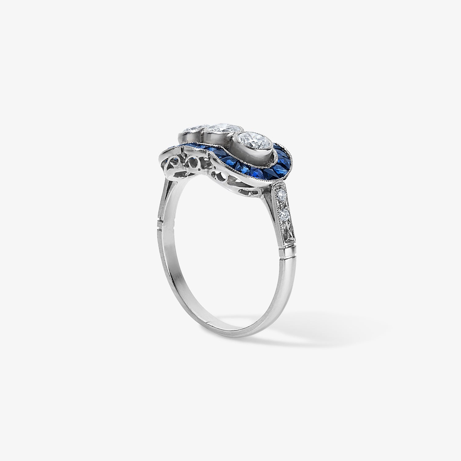 Three Stone Diamond Ring with Sapphires