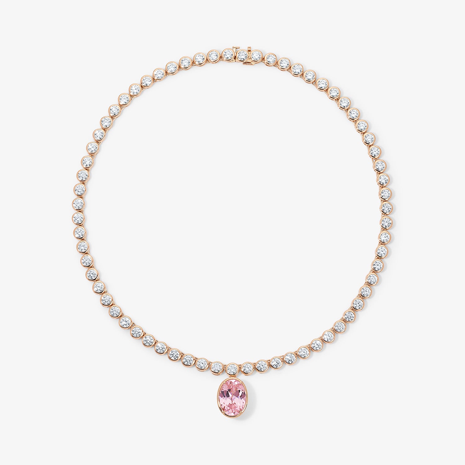 Bezel Tennis Necklace With Morganite Oval Charm