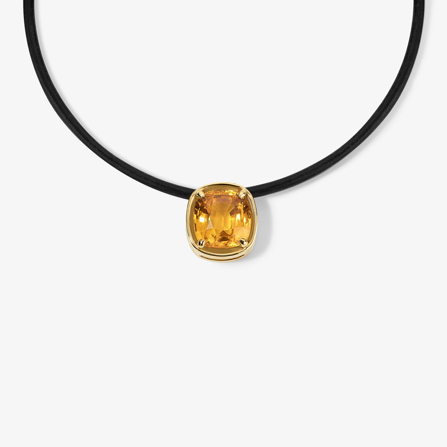 Margot Orange Sapphire Cushion Cut Necklace 14K Yellow Gold