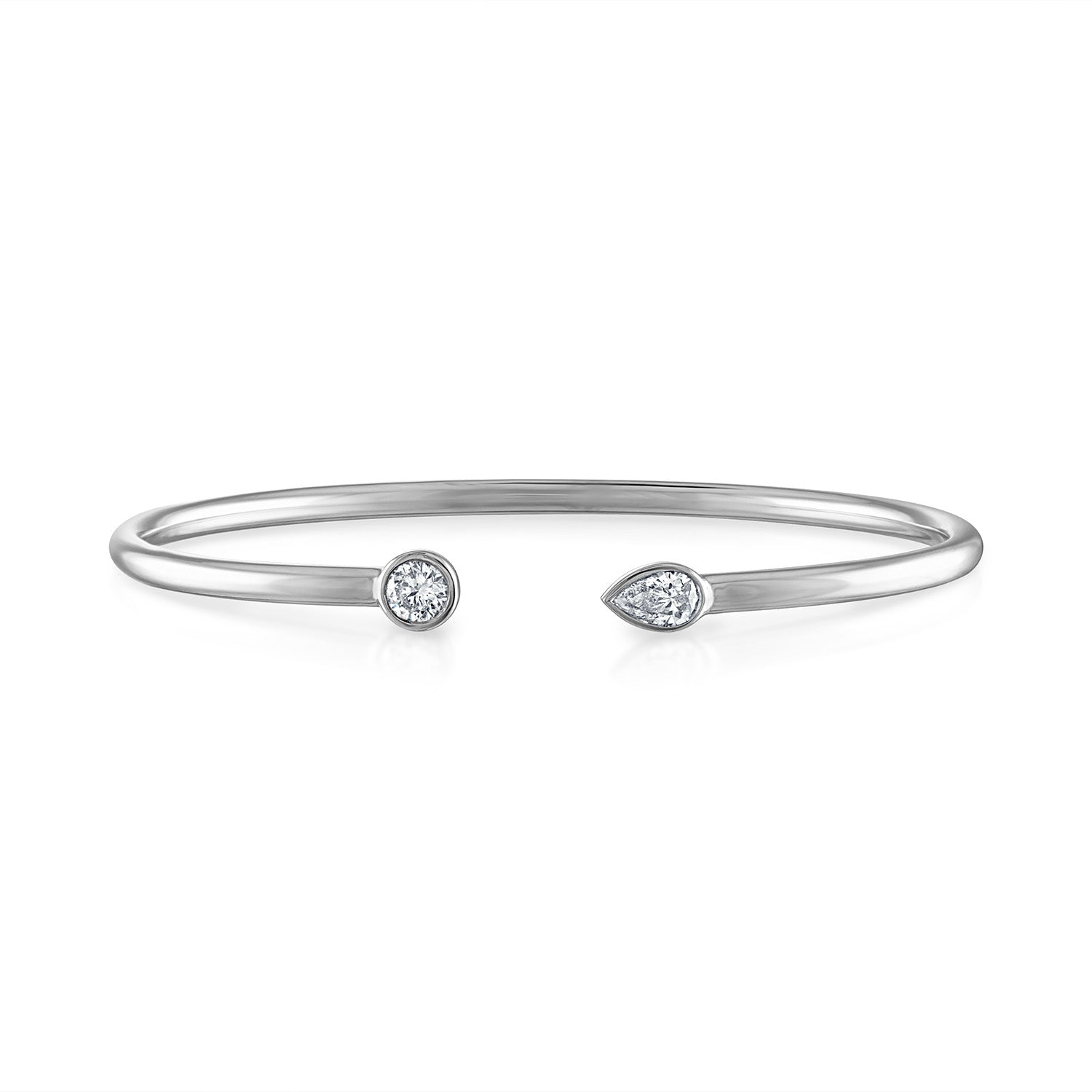Fancy Bezel Flexible Open Cuff with Bezel Set Round and Pear