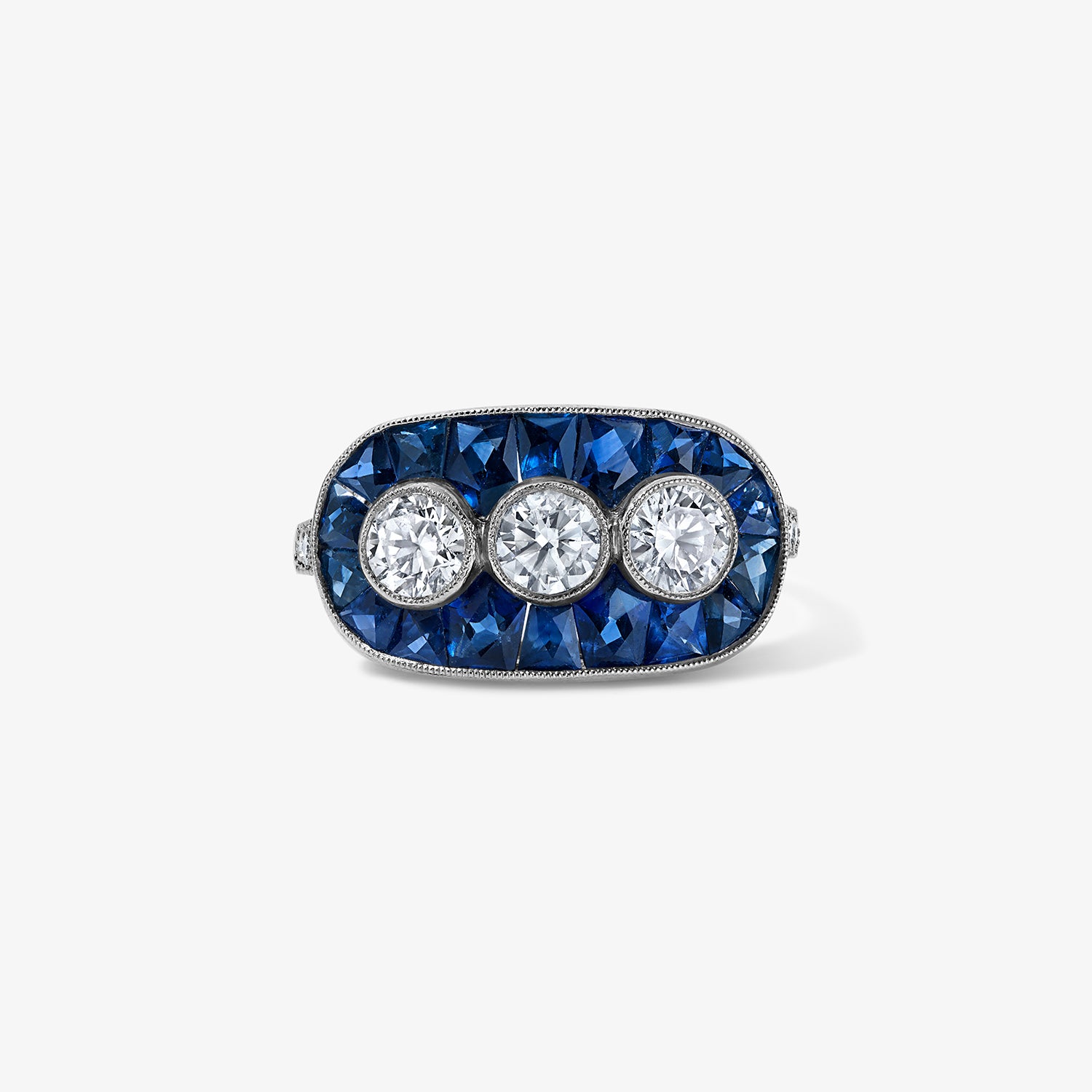 Art Deco Three Stone Ring with Sapphires