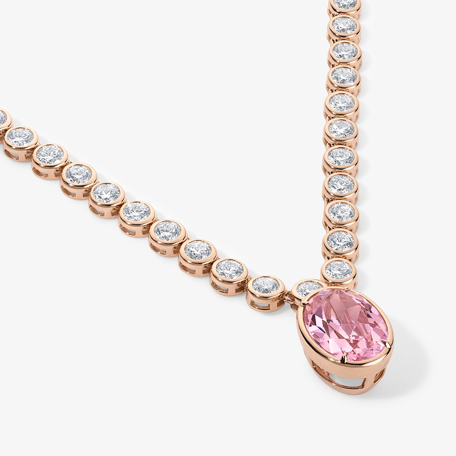 Bezel Tennis Necklace With Morganite Oval Charm