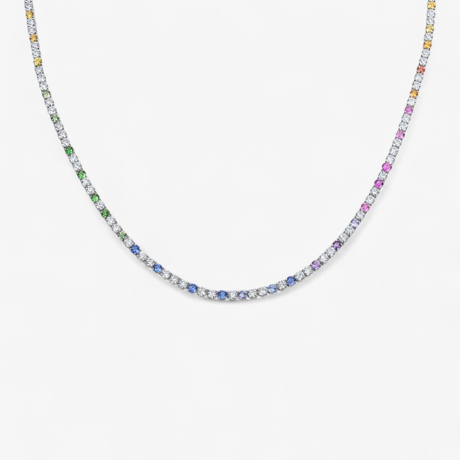 Signature Rainbow Sapphire and Diamond Tennis Necklace