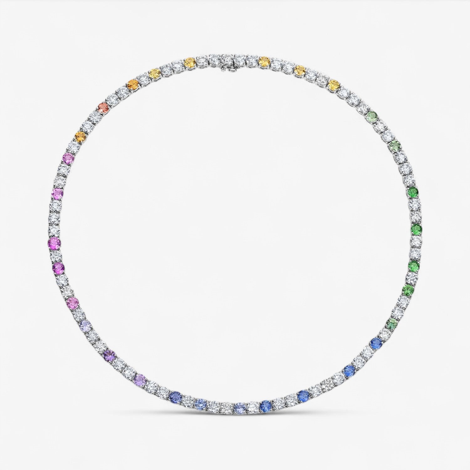 Signature Rainbow Sapphire and Diamond Tennis Necklace 18K White Gold