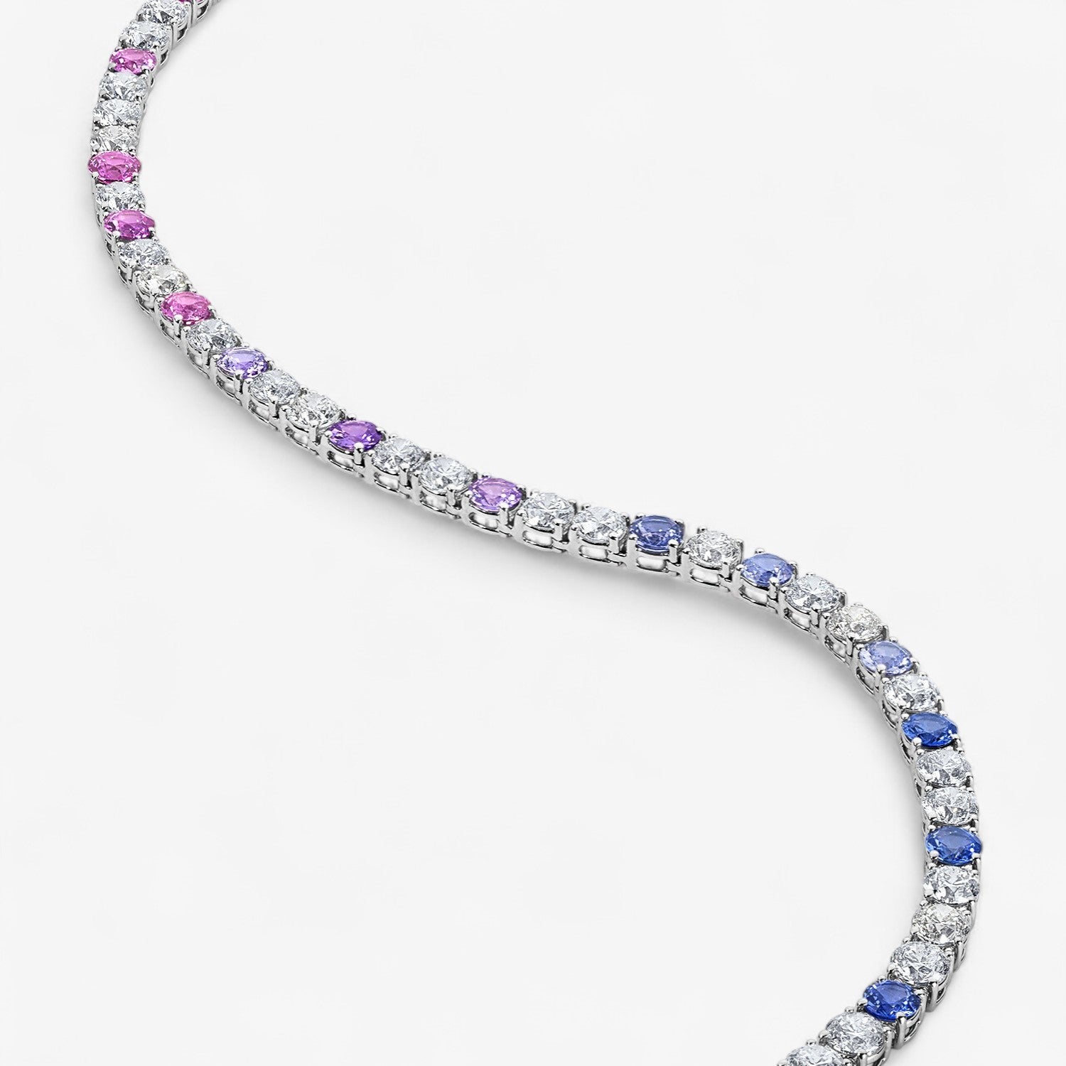 Rainbow Sapphire and Diamond Tennis Necklace