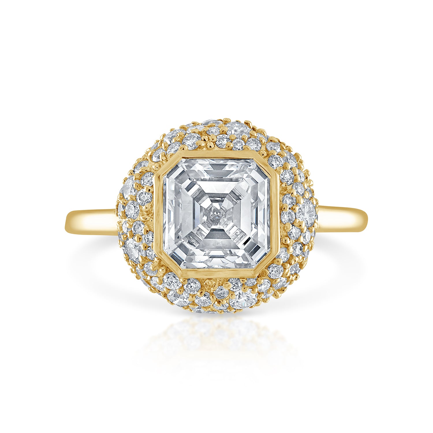 2.01ct Asscher Pave Diamond Button Engagement Ring