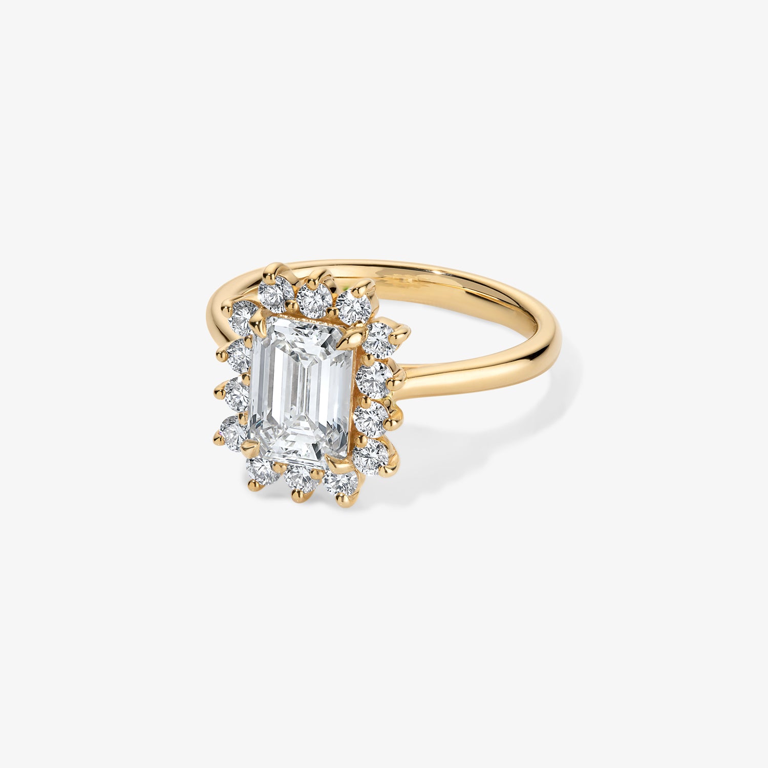 Grace Emerald Diamond Ring with Halo 14K Yellow Gold