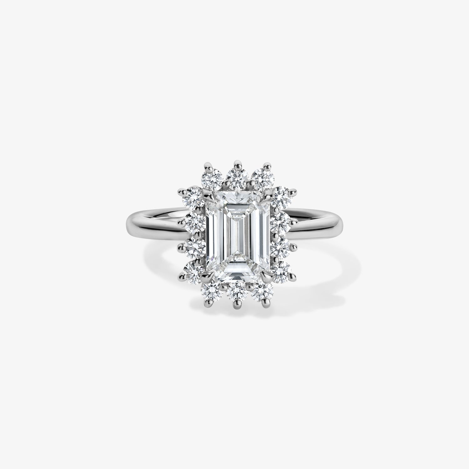 Grace Emerald Diamond Ring with Halo 14K White Gold