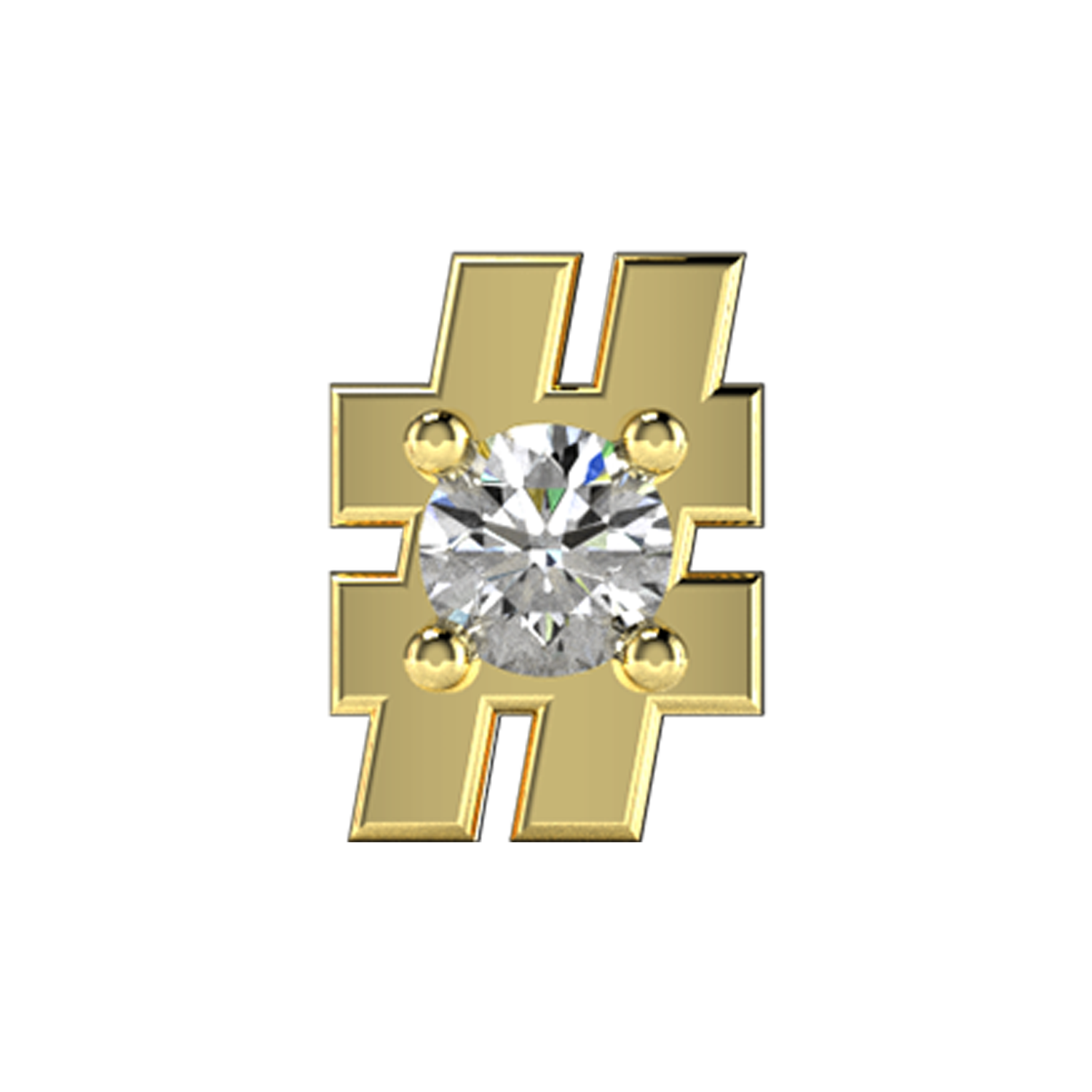 Diamond Hashtag Slider Necklace Charm 14K Yellow Gold