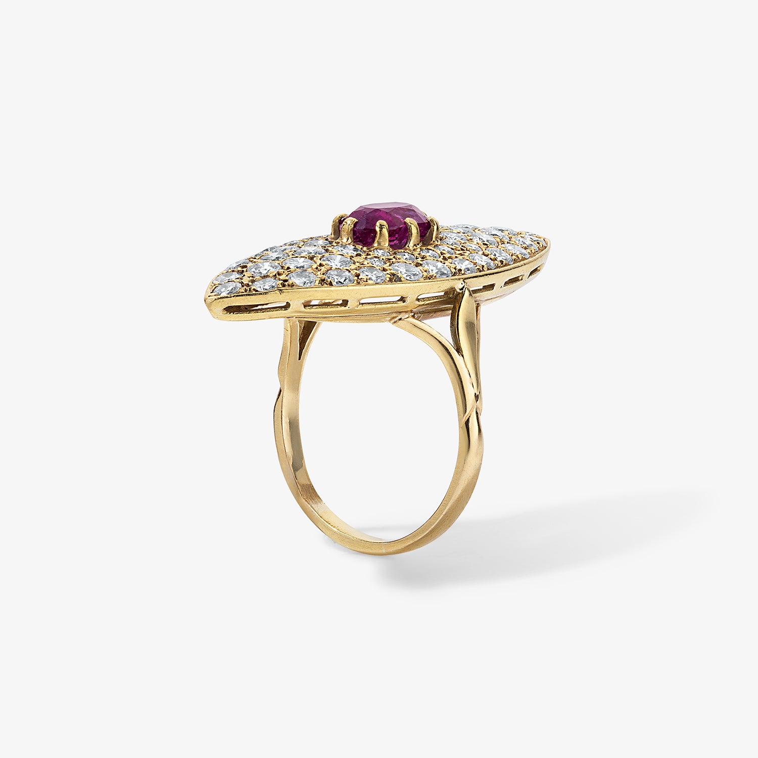 Elongated Pave Ring with Ruby Center Stone