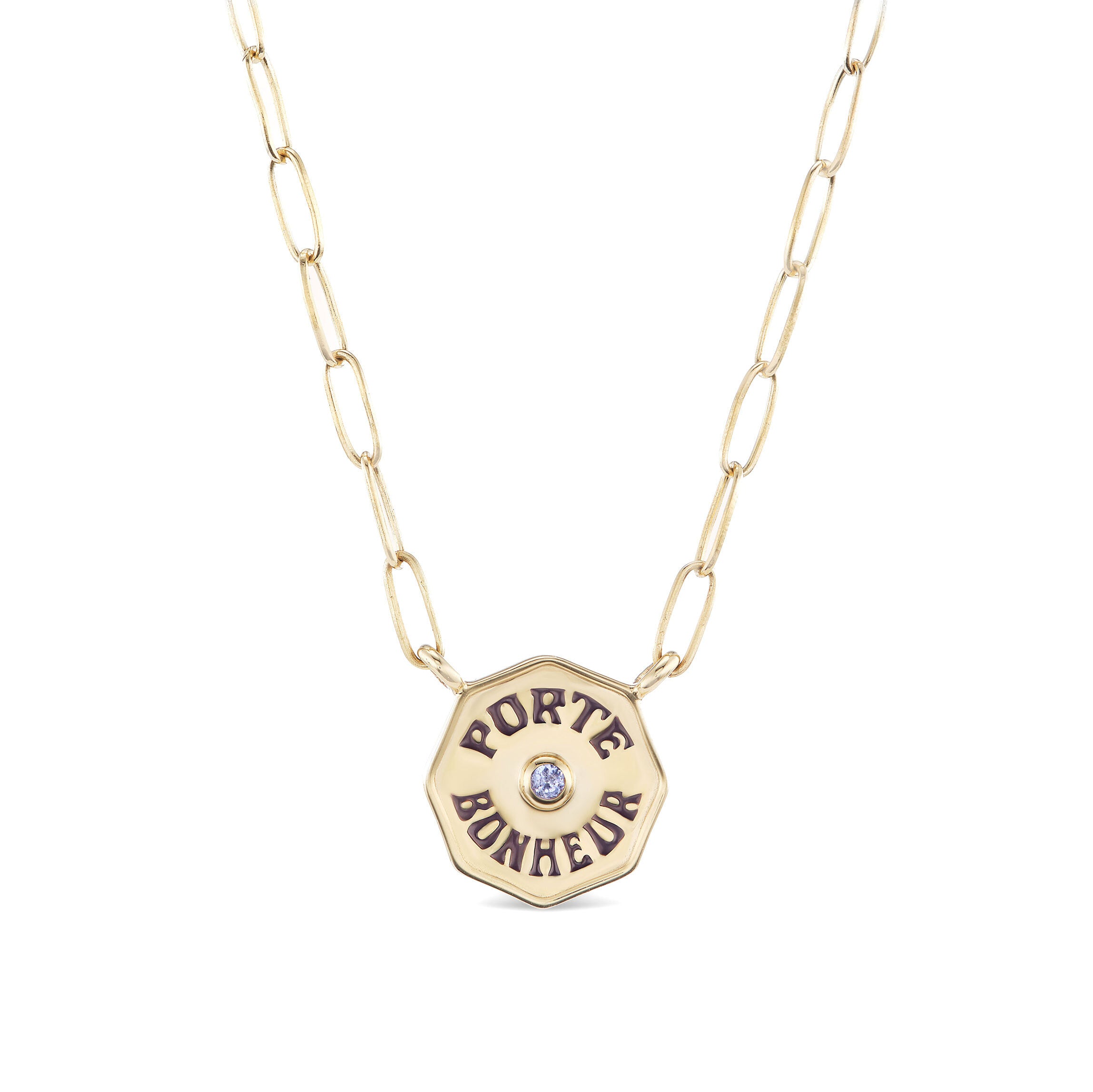 Petite Porte Bonheur Paperclip Birthstone Pendant