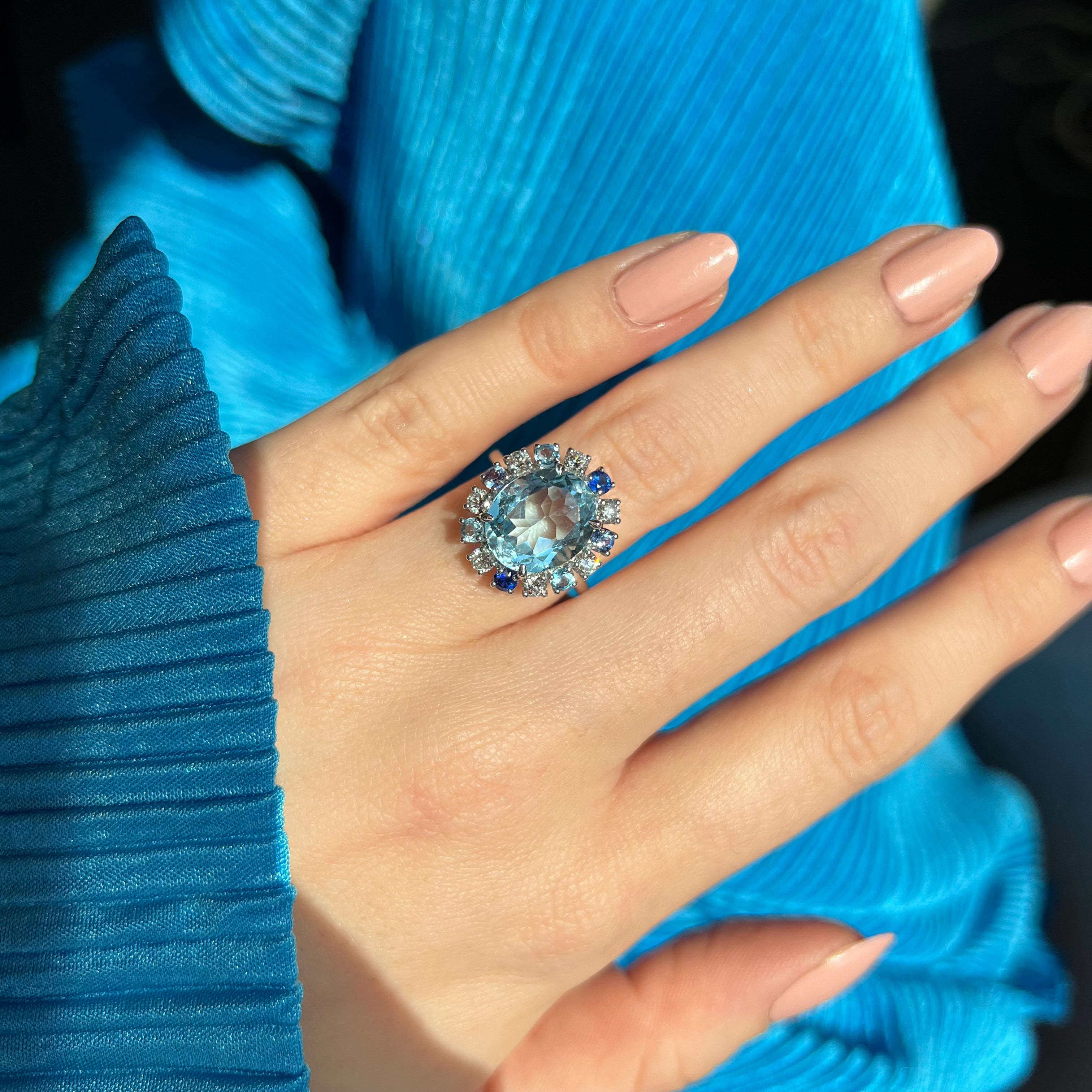 Blue Topaz Sunburst Ring