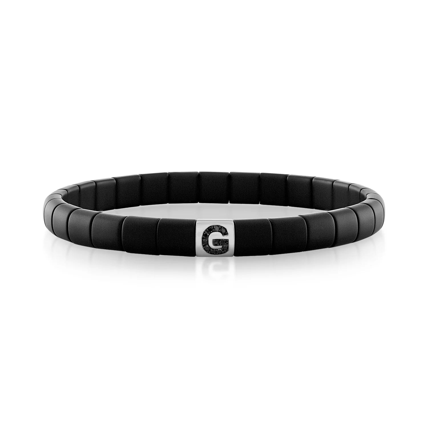 In Stock Matte Black Ceramic Bracelet with Initial