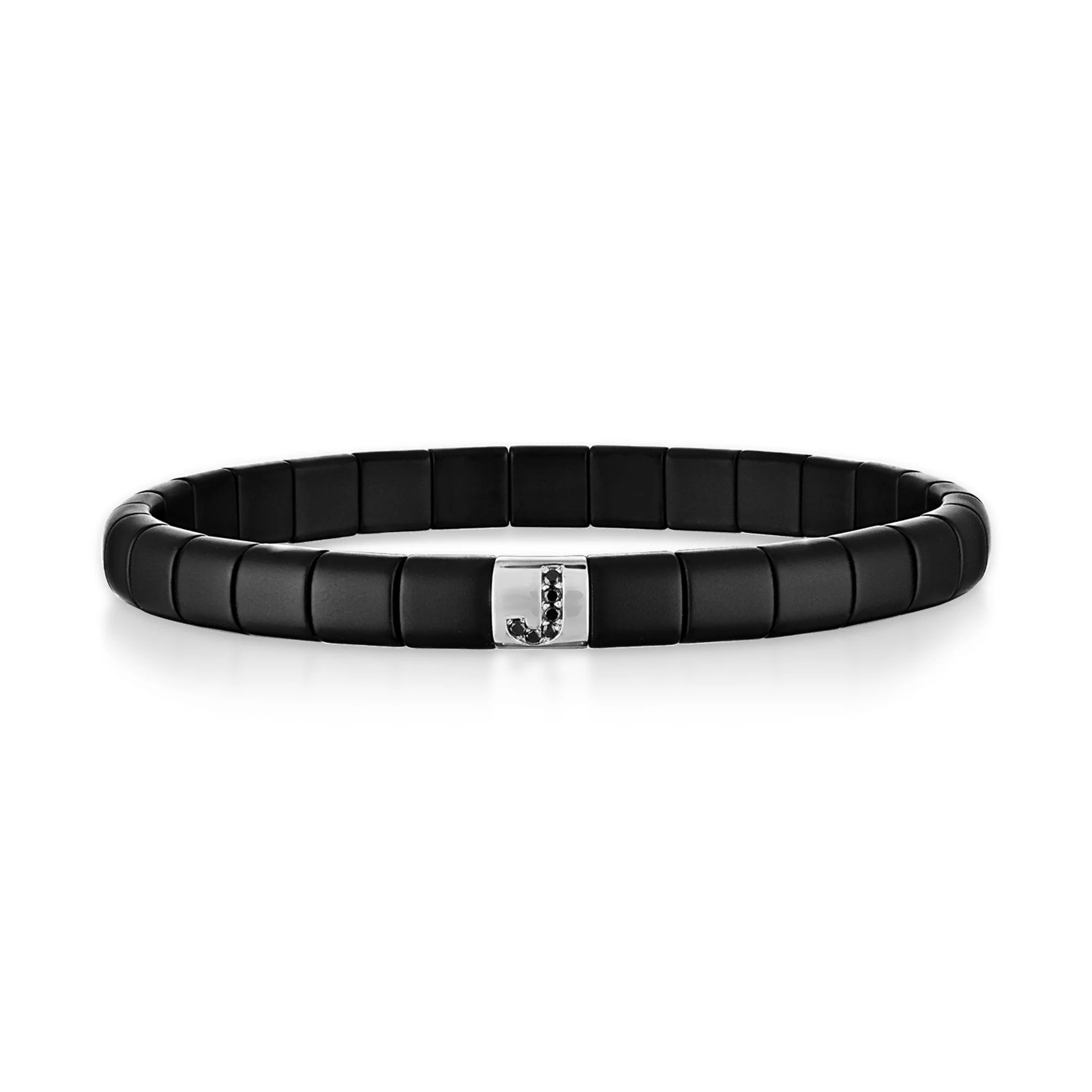 In Stock Matte Black Ceramic Bracelet with Initial